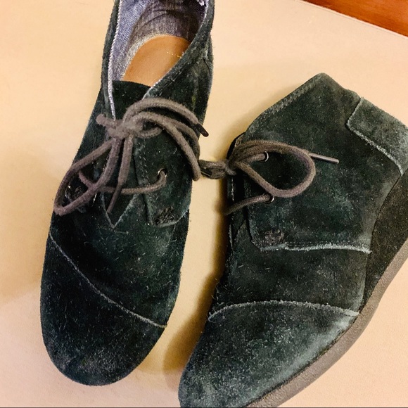TOMS Black Suede Dessert Wedge Booties - Picture 1 of 5
